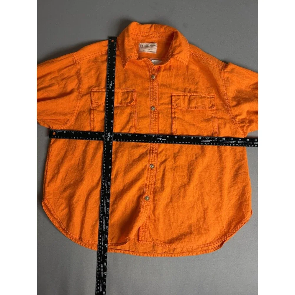 We The Free Free People Orange Button Down Shirt Womens Oversized Boho Size S